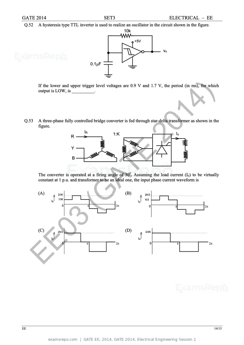 GATE EE 2014 question paper, GATE 2014, Electrical Engineering Session 1, page 63 of 65