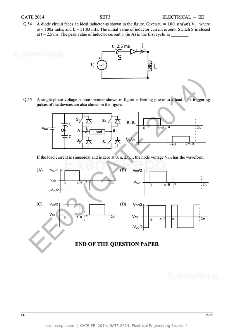 GATE EE 2014 question paper, GATE 2014, Electrical Engineering Session 1, page 64 of 65