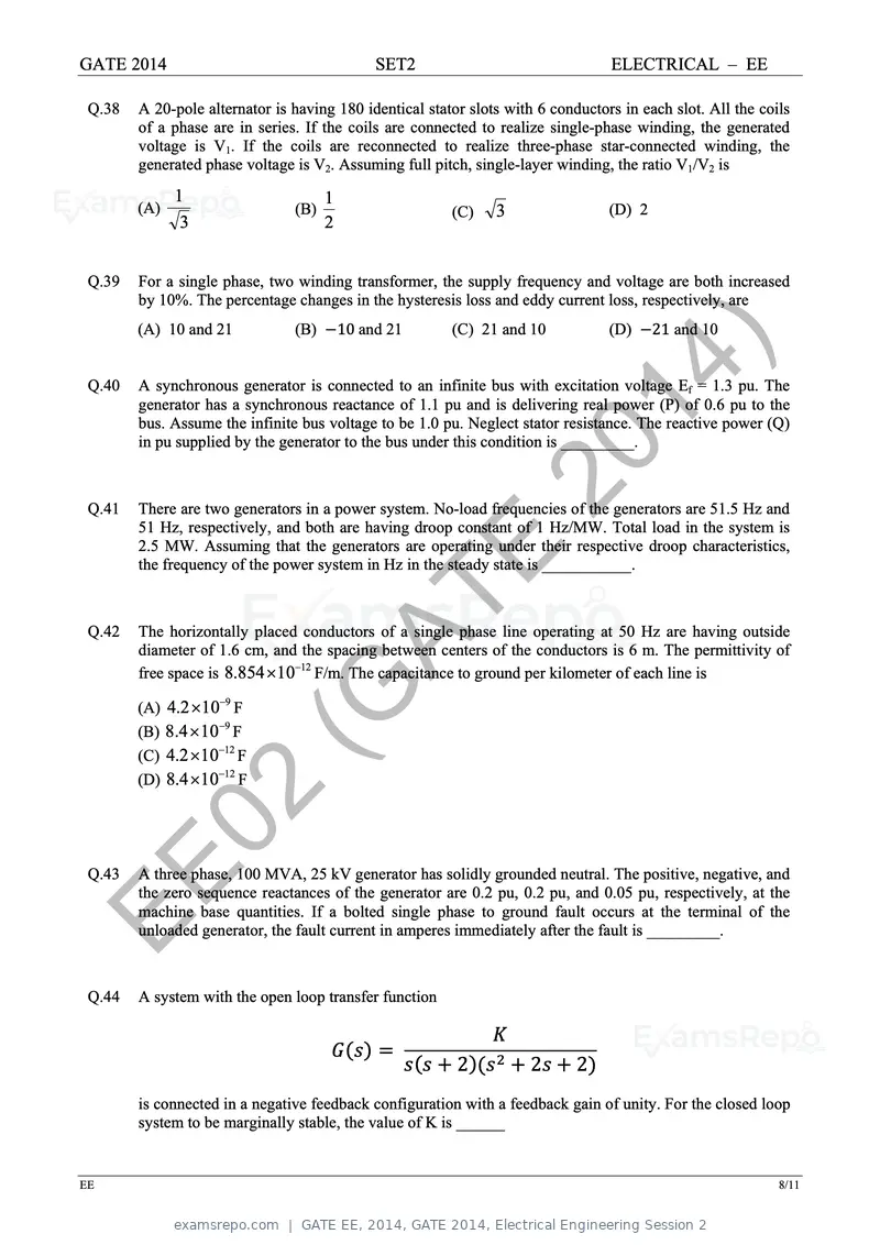 GATE EE 2014 question paper, GATE 2014, Electrical Engineering Session 2, page 38 of 65