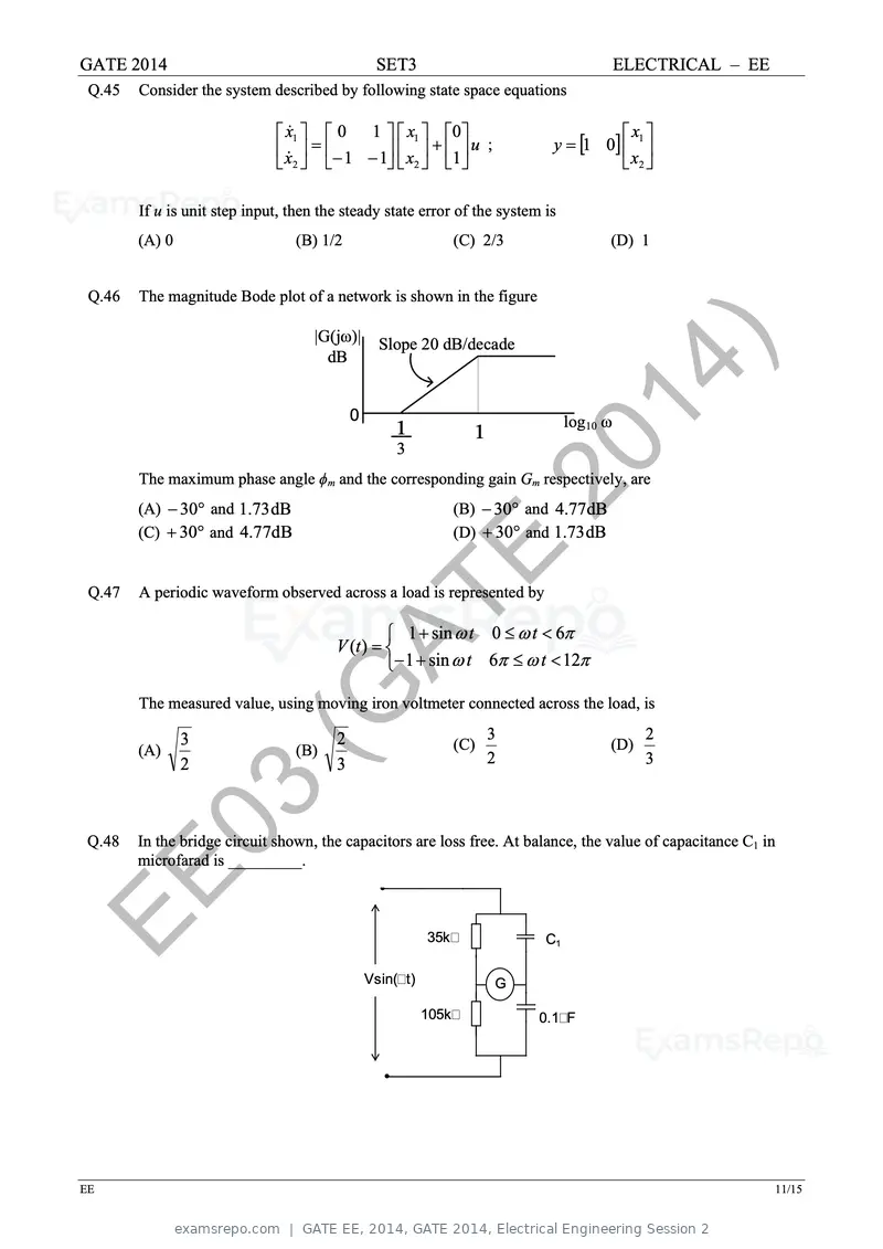 GATE EE 2014 question paper, GATE 2014, Electrical Engineering Session 2, page 60 of 65