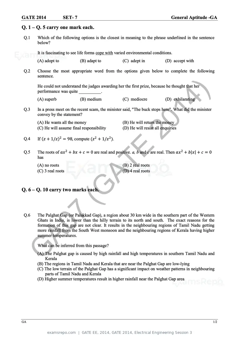 GATE EE 2014 question paper, GATE 2014, Electrical Engineering Session 3, page 6 of 65