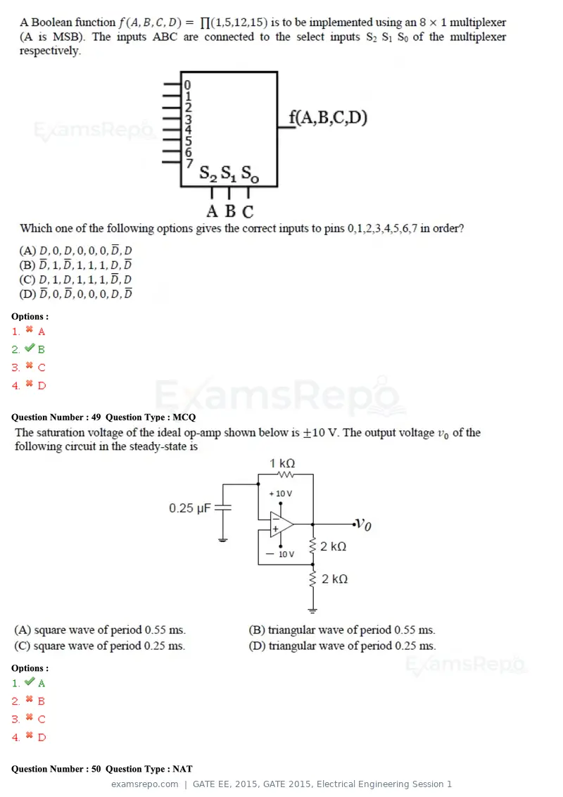 GATE EE 2015 question paper, GATE 2015, Electrical Engineering Session 1, page 49 of 57