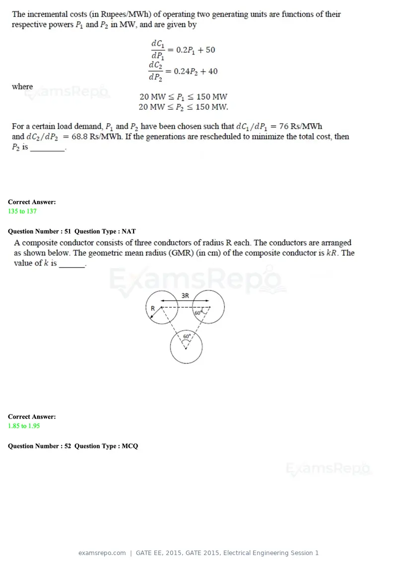 GATE EE 2015 question paper, GATE 2015, Electrical Engineering Session 1, page 50 of 57