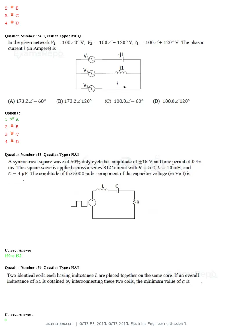 GATE EE 2015 question paper, GATE 2015, Electrical Engineering Session 1, page 52 of 57