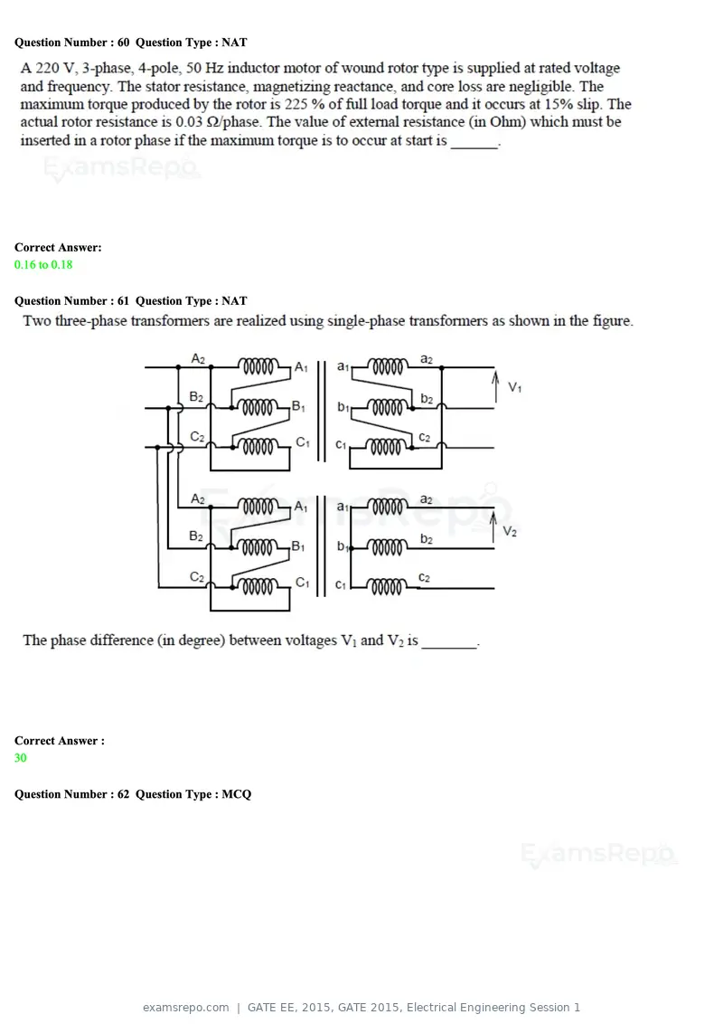 GATE EE 2015 question paper, GATE 2015, Electrical Engineering Session 1, page 54 of 57