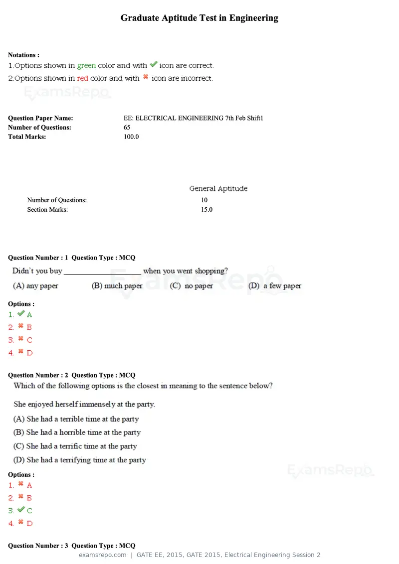 GATE EE 2015 question paper, GATE 2015, Electrical Engineering Session 2, page 2 of 57