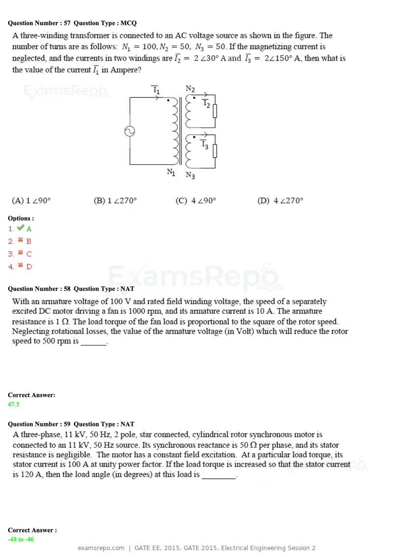 GATE EE 2015 question paper, GATE 2015, Electrical Engineering Session 2, page 53 of 57