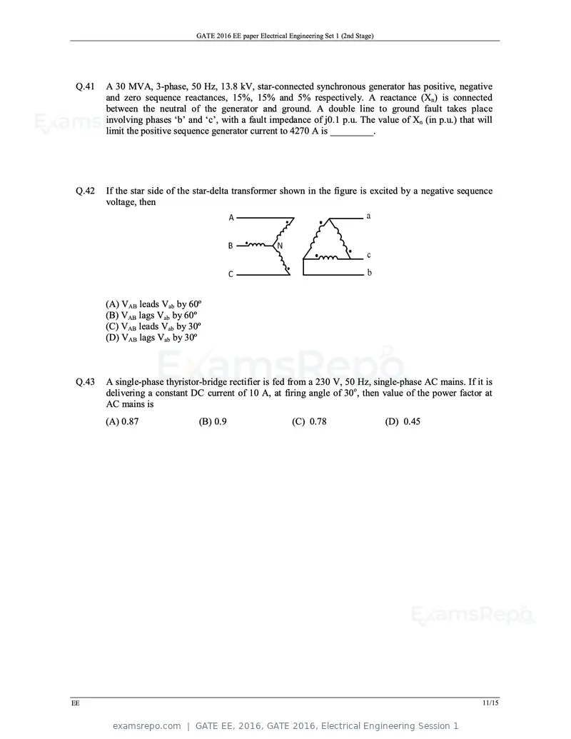 GATE EE 2016 question paper, GATE 2016, Electrical Engineering Session 1, page 14 of 37
