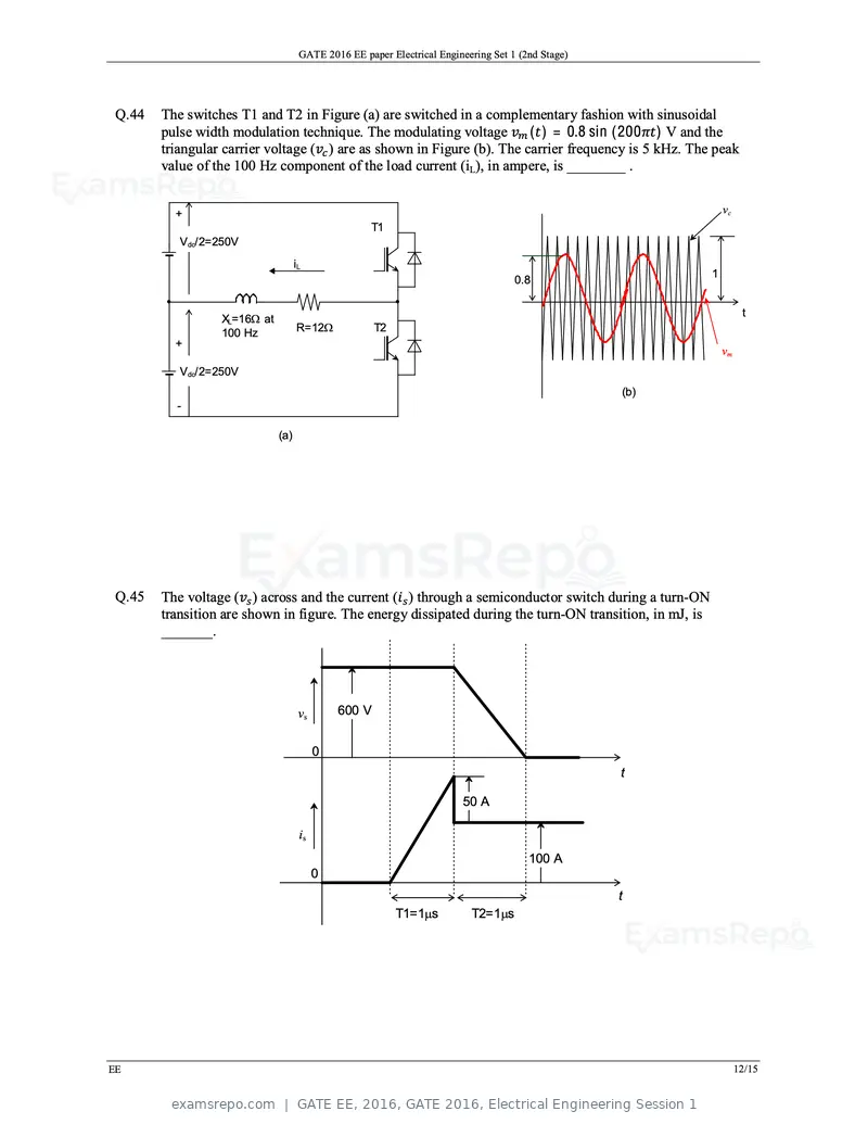 GATE EE 2016 question paper, GATE 2016, Electrical Engineering Session 1, page 15 of 37