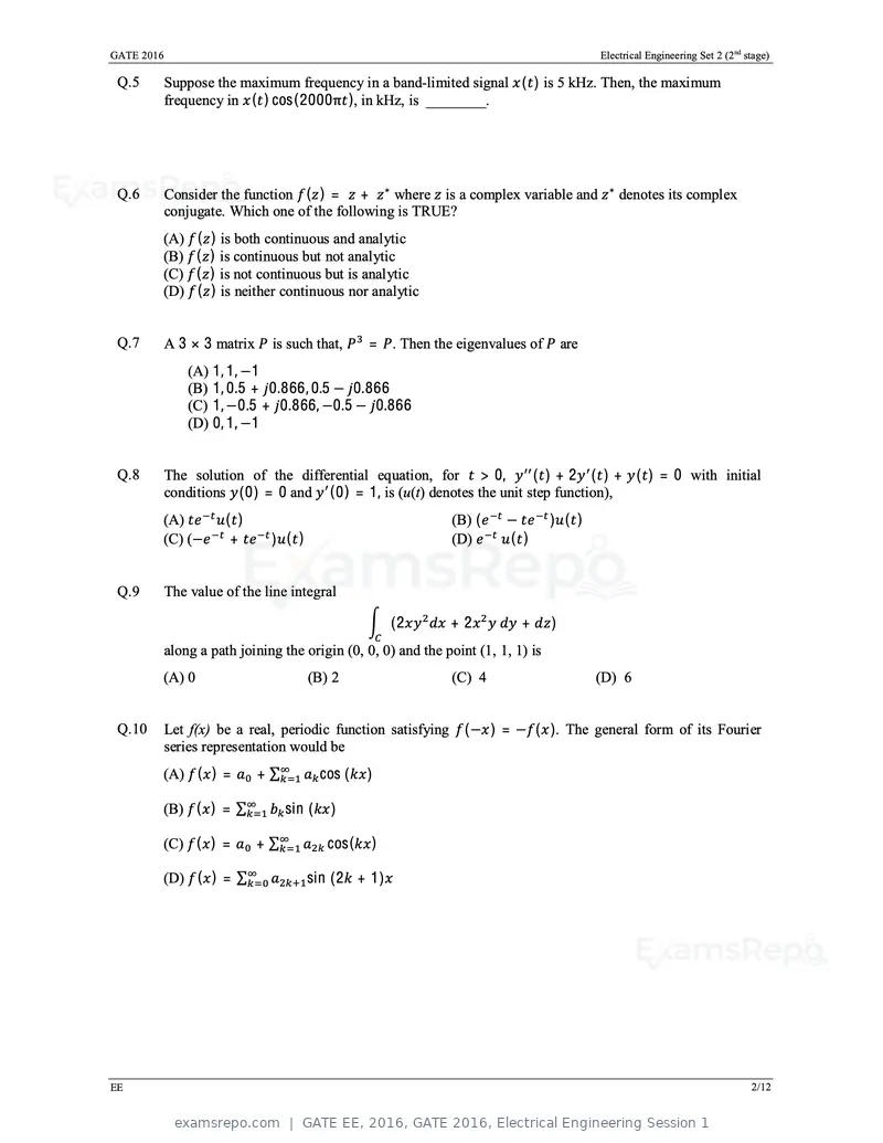GATE EE 2016 question paper, GATE 2016, Electrical Engineering Session 1, page 25 of 37