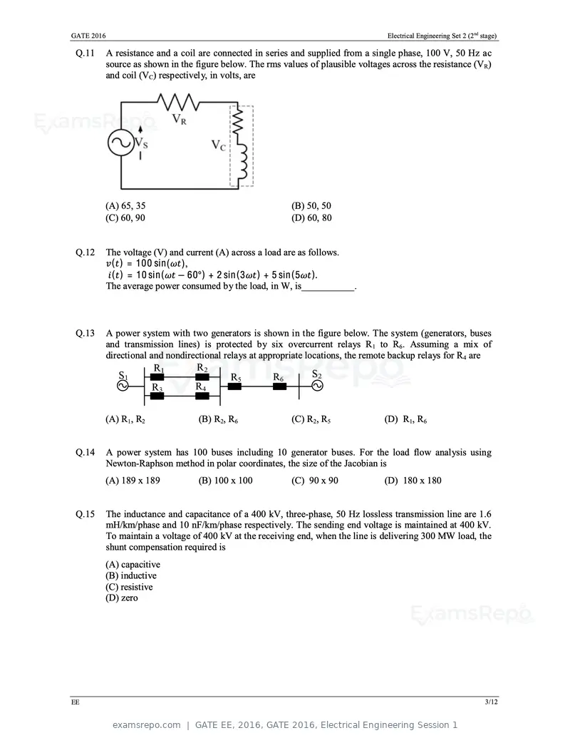 GATE EE 2016 question paper, GATE 2016, Electrical Engineering Session 1, page 26 of 37