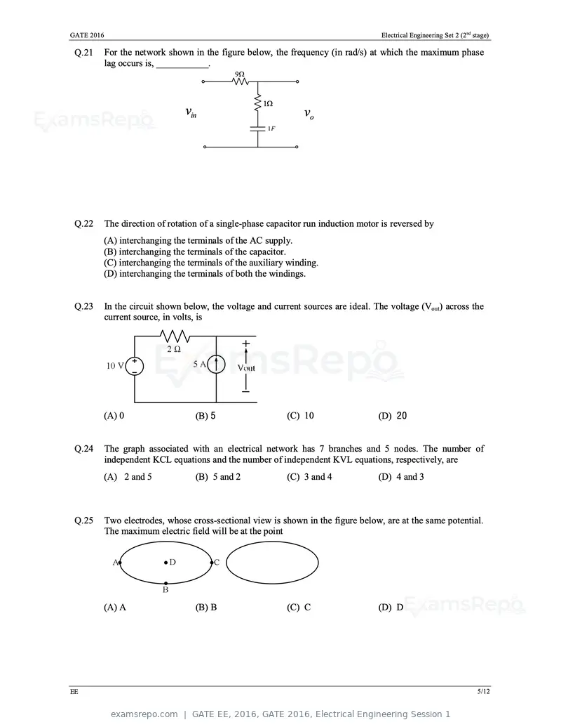 GATE EE 2016 question paper, GATE 2016, Electrical Engineering Session 1, page 28 of 37