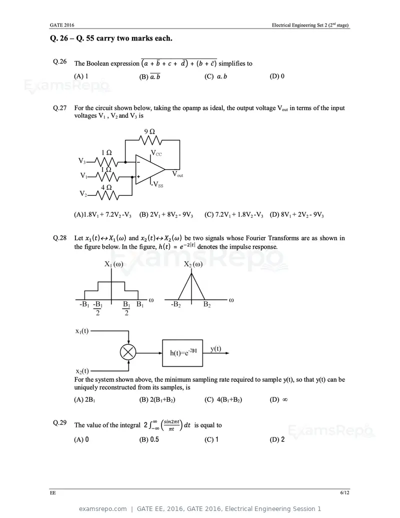 GATE EE 2016 question paper, GATE 2016, Electrical Engineering Session 1, page 29 of 37