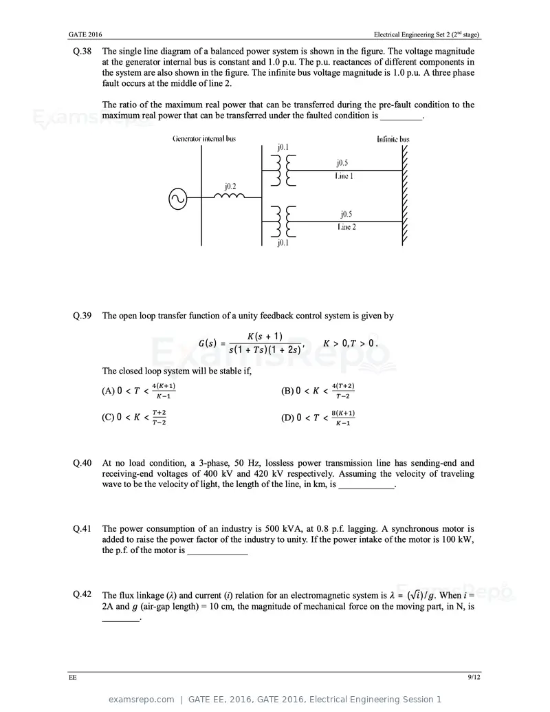 GATE EE 2016 question paper, GATE 2016, Electrical Engineering Session 1, page 32 of 37