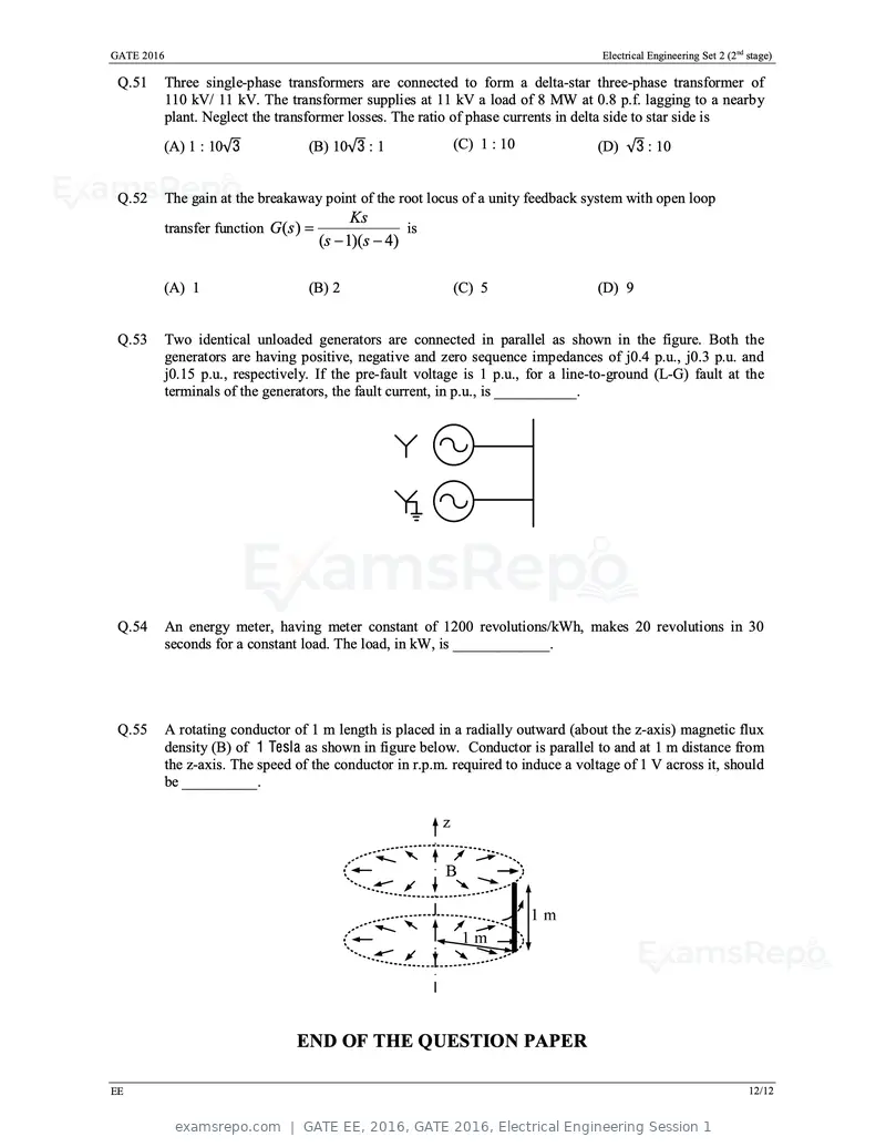 GATE EE 2016 question paper, GATE 2016, Electrical Engineering Session 1, page 35 of 37
