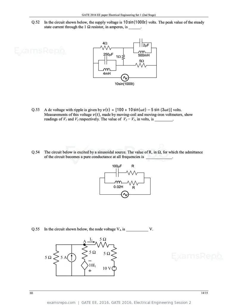 GATE EE 2016 question paper, GATE 2016, Electrical Engineering Session 2, page 17 of 37