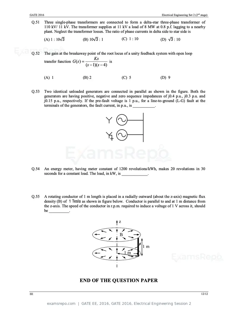 GATE EE 2016 question paper, GATE 2016, Electrical Engineering Session 2, page 35 of 37