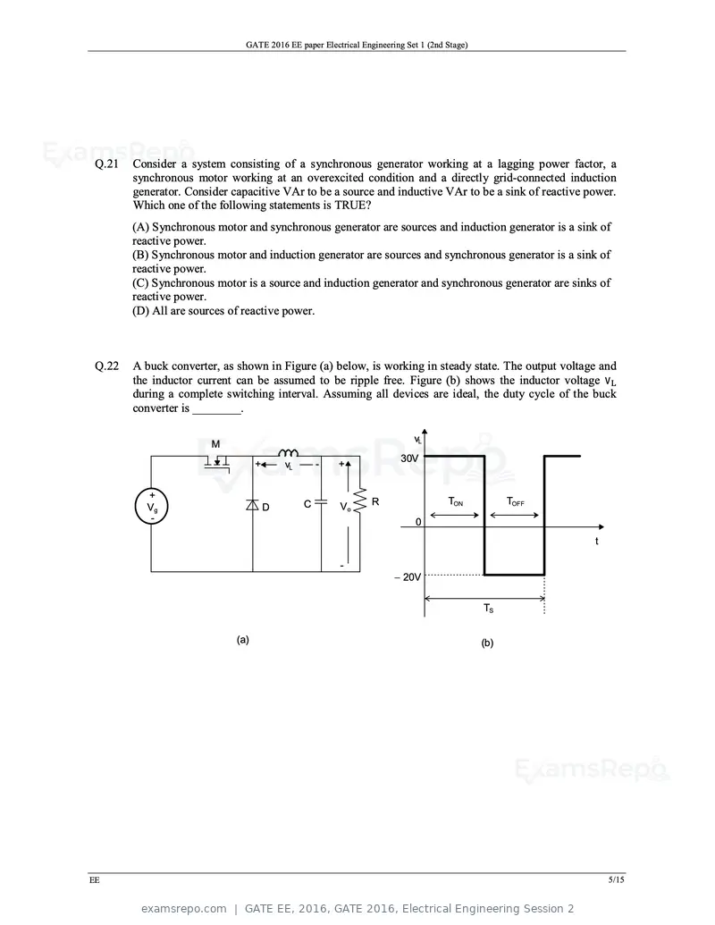 GATE EE 2016 question paper, GATE 2016, Electrical Engineering Session 2, page 8 of 37
