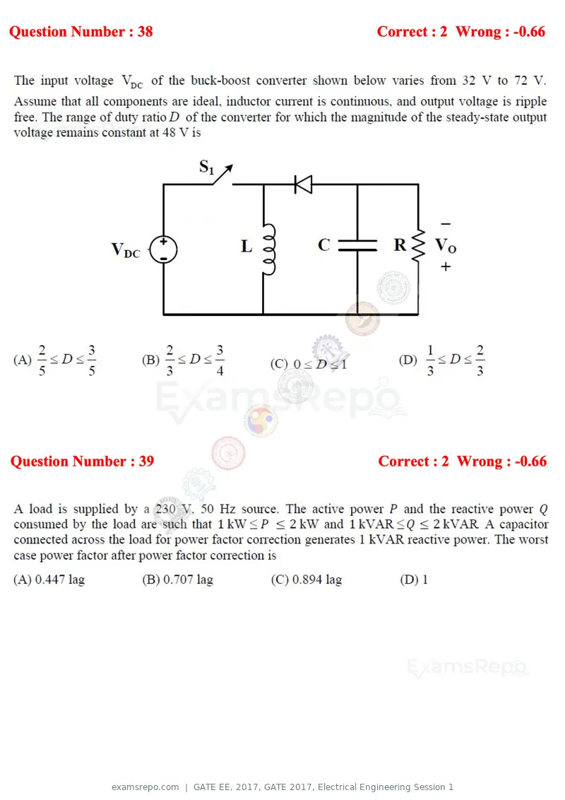 GATE EE 2017 question paper, GATE 2017, Electrical Engineering Session 1, page 16 of 27
