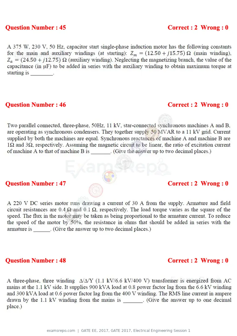 GATE EE 2017 question paper, GATE 2017, Electrical Engineering Session 1, page 19 of 27