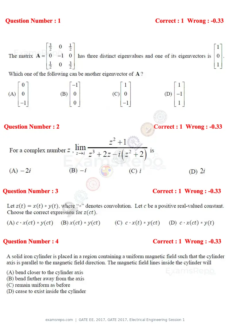 GATE EE 2017 question paper, GATE 2017, Electrical Engineering Session 1, page 2 of 27