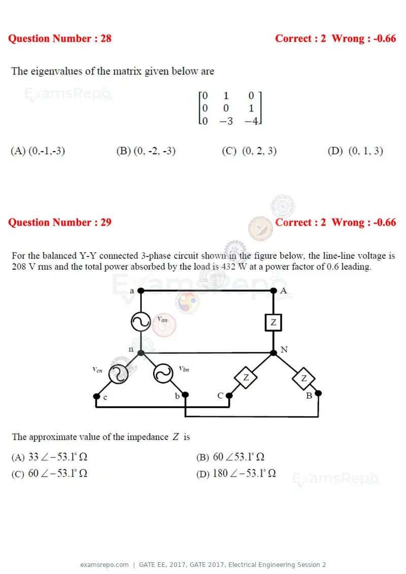 GATE EE 2017 question paper, GATE 2017, Electrical Engineering Session 2, page 11 of 26