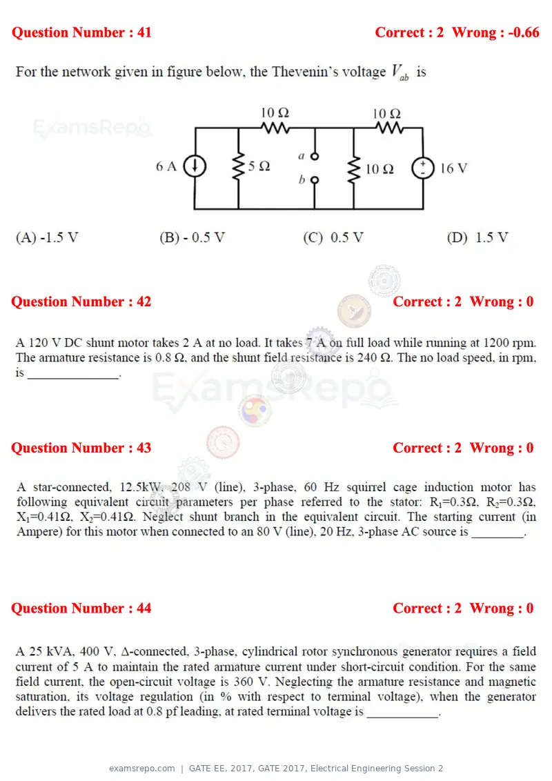 GATE EE 2017 question paper, GATE 2017, Electrical Engineering Session 2, page 17 of 26