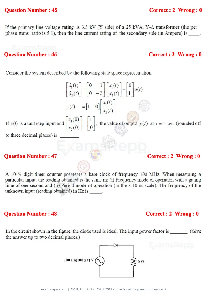 GATE EE 2017 question paper, GATE 2017, Electrical Engineering Session 2, page 18 of 26