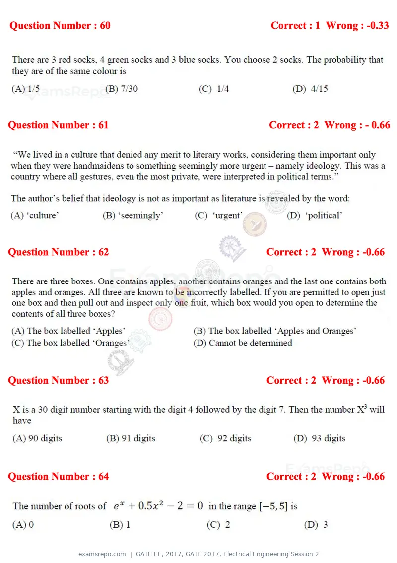 GATE EE 2017 question paper, GATE 2017, Electrical Engineering Session 2, page 23 of 26
