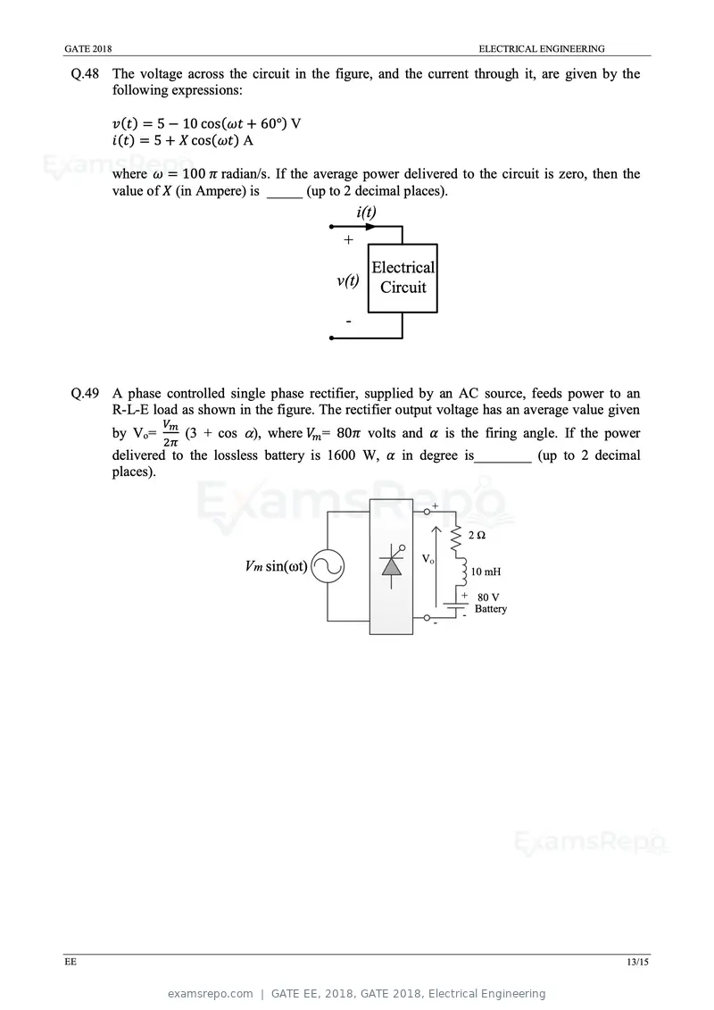 GATE EE 2018 question paper, GATE 2018, Electrical Engineering, page 15 of 20