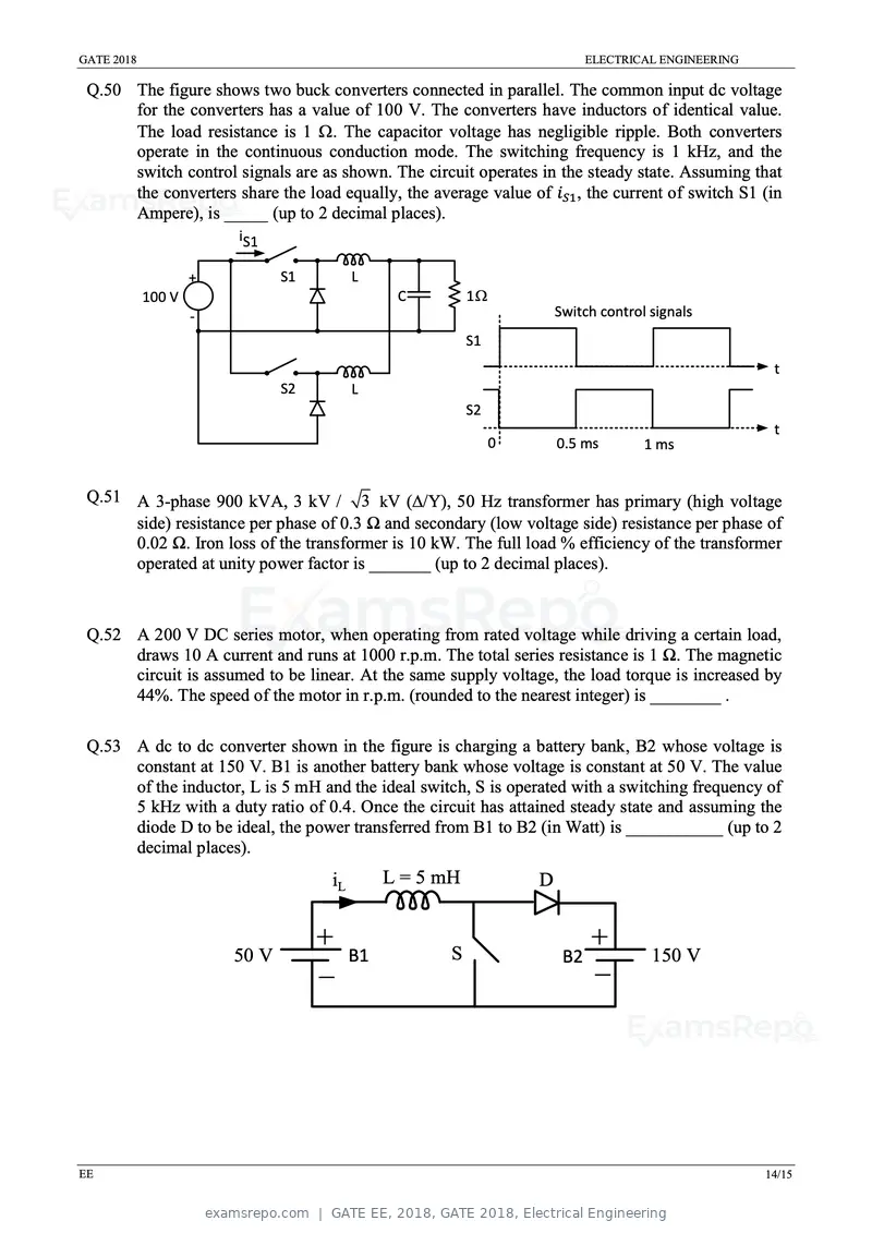 GATE EE 2018 question paper, GATE 2018, Electrical Engineering, page 16 of 20