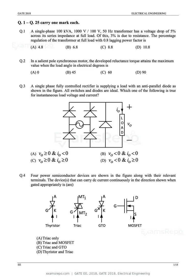 GATE EE 2018 question paper, GATE 2018, Electrical Engineering, page 3 of 20