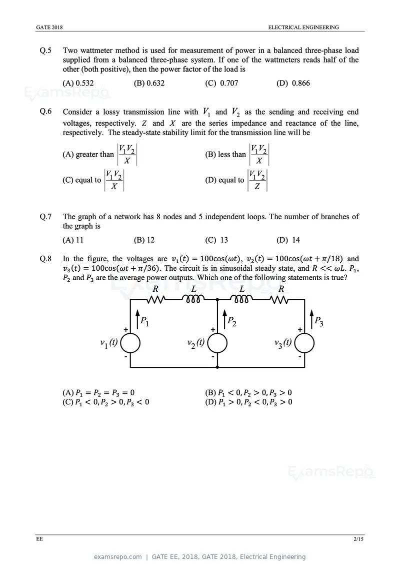 GATE EE 2018 question paper, GATE 2018, Electrical Engineering, page 4 of 20