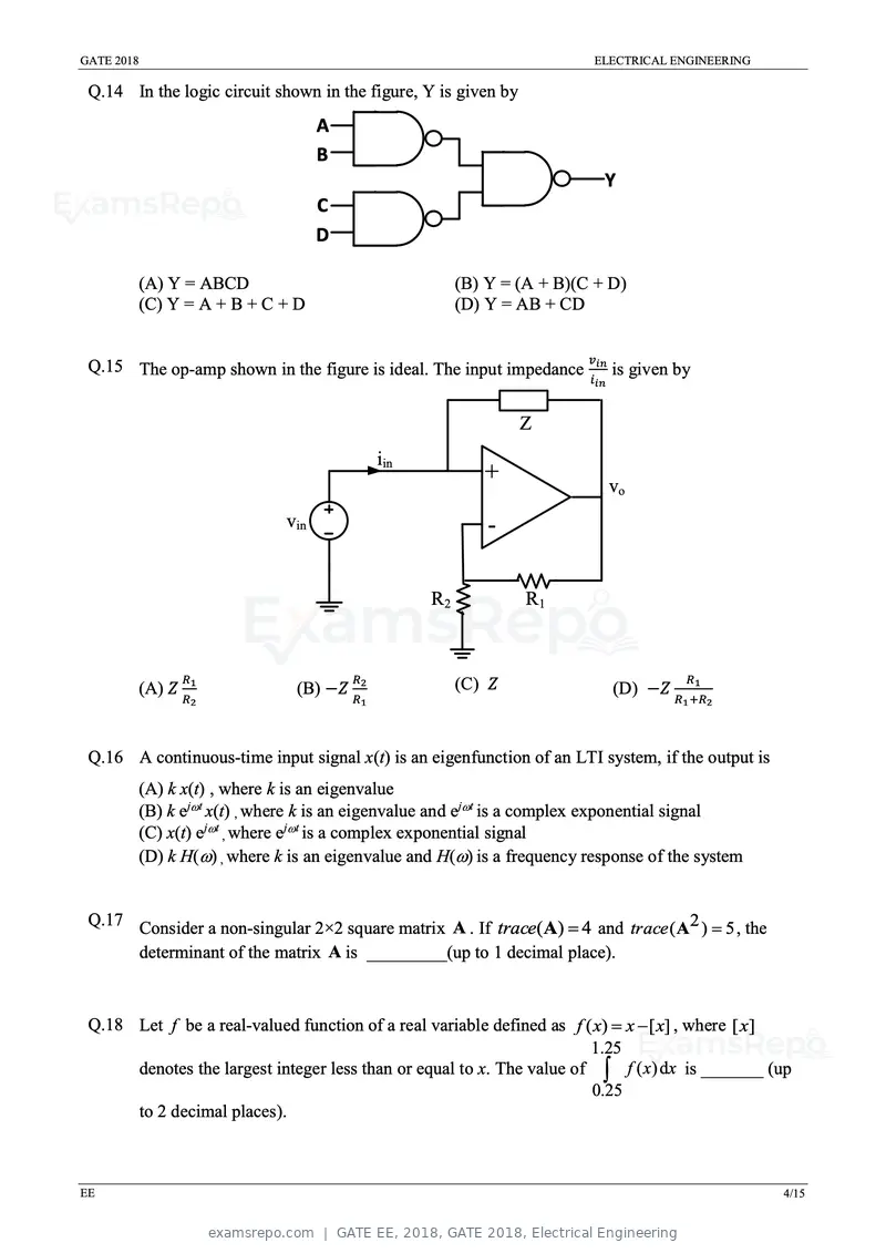 GATE EE 2018 question paper, GATE 2018, Electrical Engineering, page 6 of 20