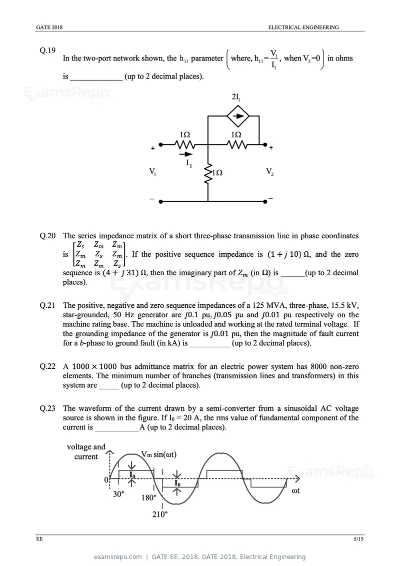 GATE EE 2018 question paper, GATE 2018, Electrical Engineering, page 7 of 20