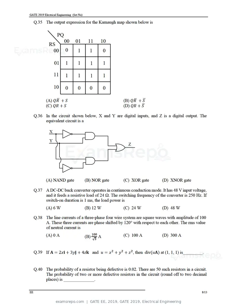 GATE EE 2019 question paper, GATE 2019, Electrical Engineering, page 10 of 16