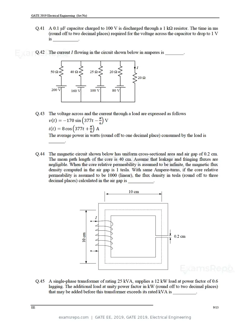 GATE EE 2019 question paper, GATE 2019, Electrical Engineering, page 11 of 16