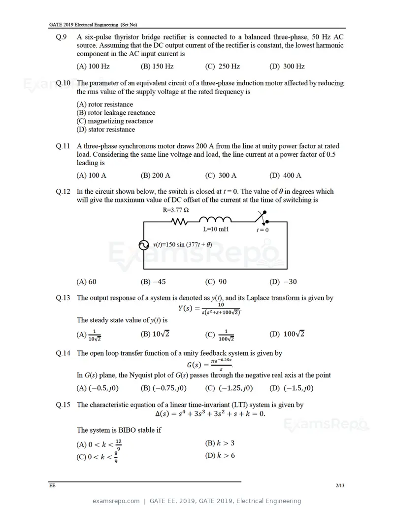 GATE EE 2019 question paper, GATE 2019, Electrical Engineering, page 4 of 16