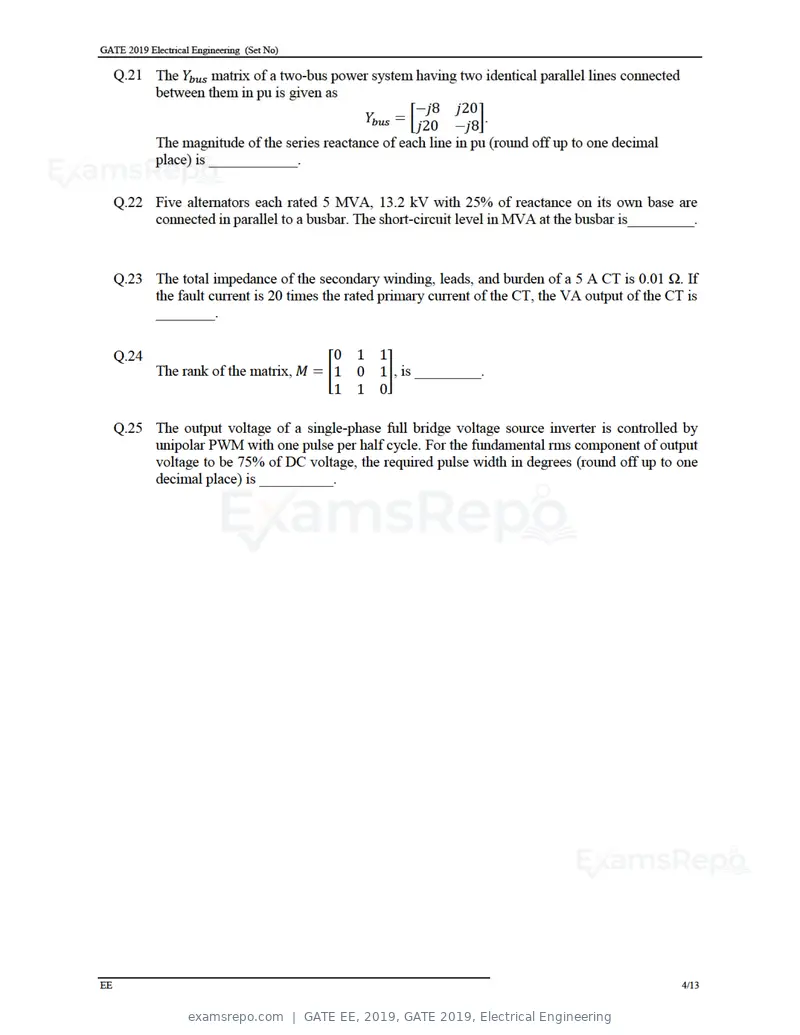 GATE EE 2019 question paper, GATE 2019, Electrical Engineering, page 6 of 16