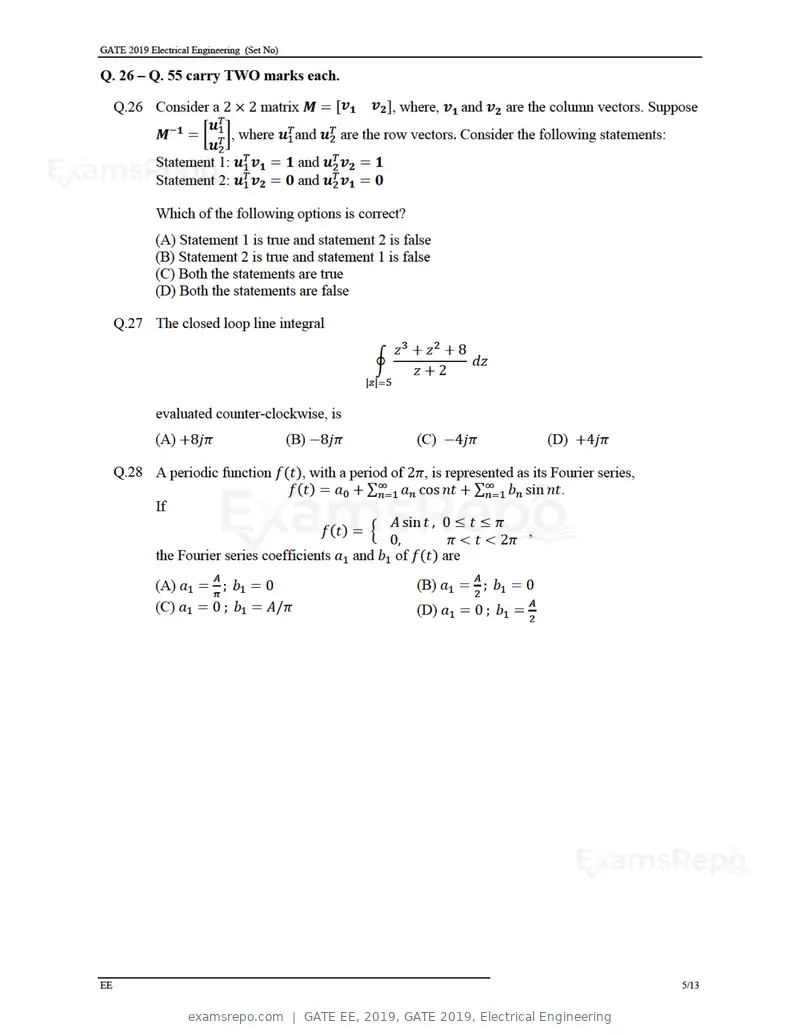 GATE EE 2019 question paper, GATE 2019, Electrical Engineering, page 7 of 16