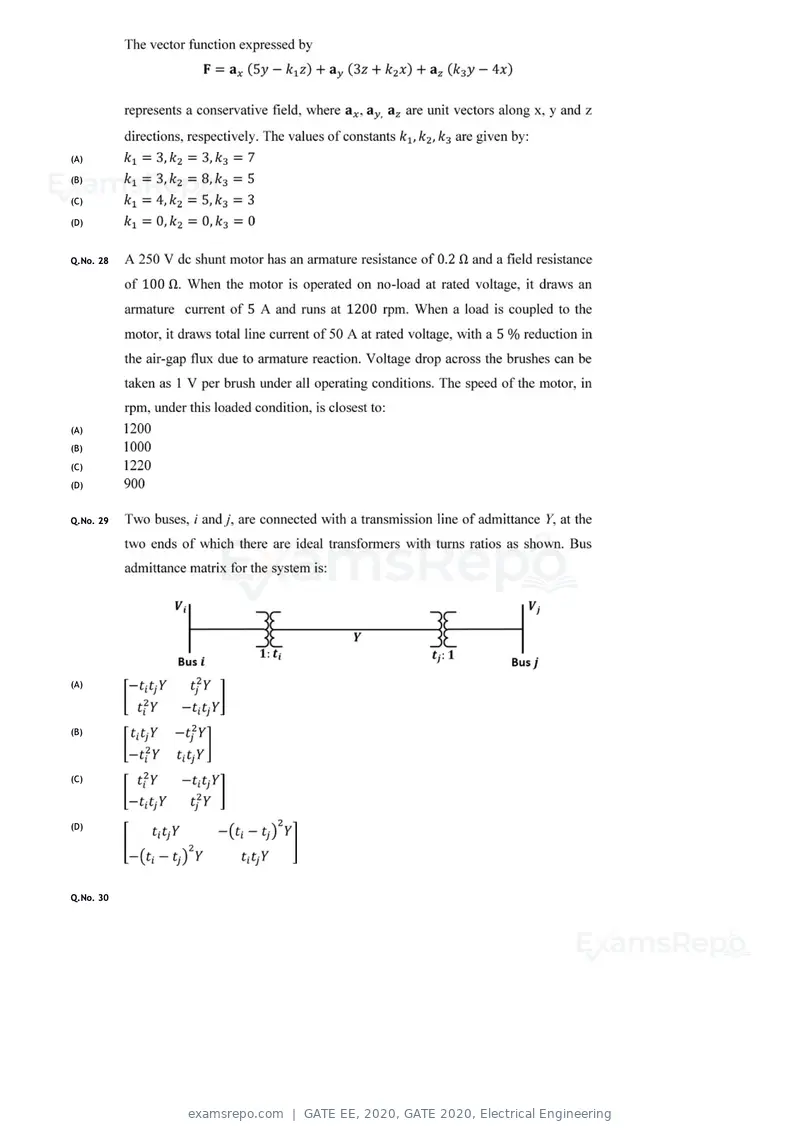 GATE EE 2020 question paper, GATE 2020, Electrical Engineering, page 10 of 20