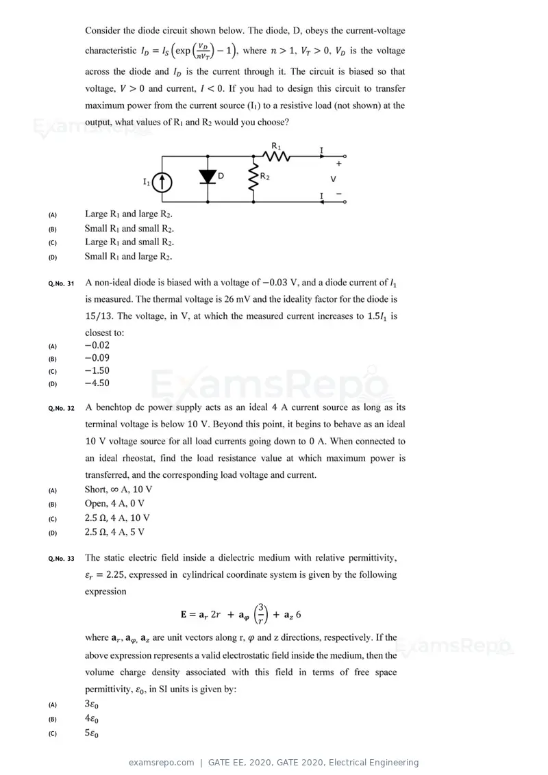 GATE EE 2020 question paper, GATE 2020, Electrical Engineering, page 11 of 20