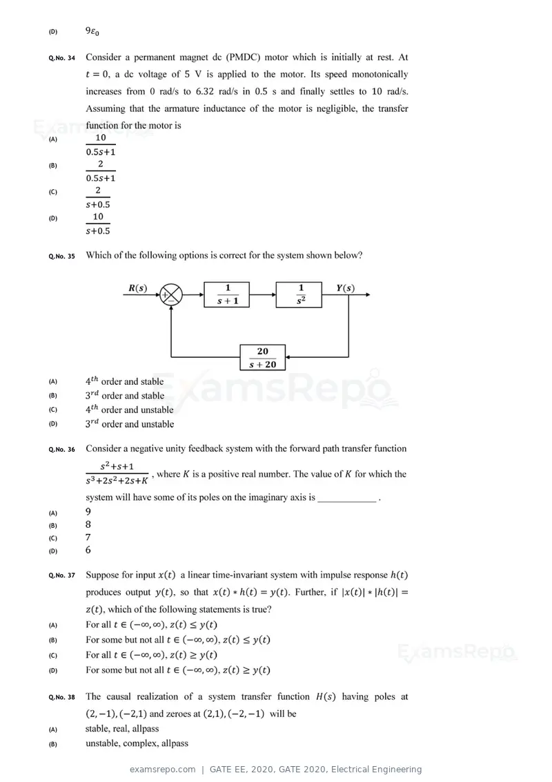 GATE EE 2020 question paper, GATE 2020, Electrical Engineering, page 12 of 20