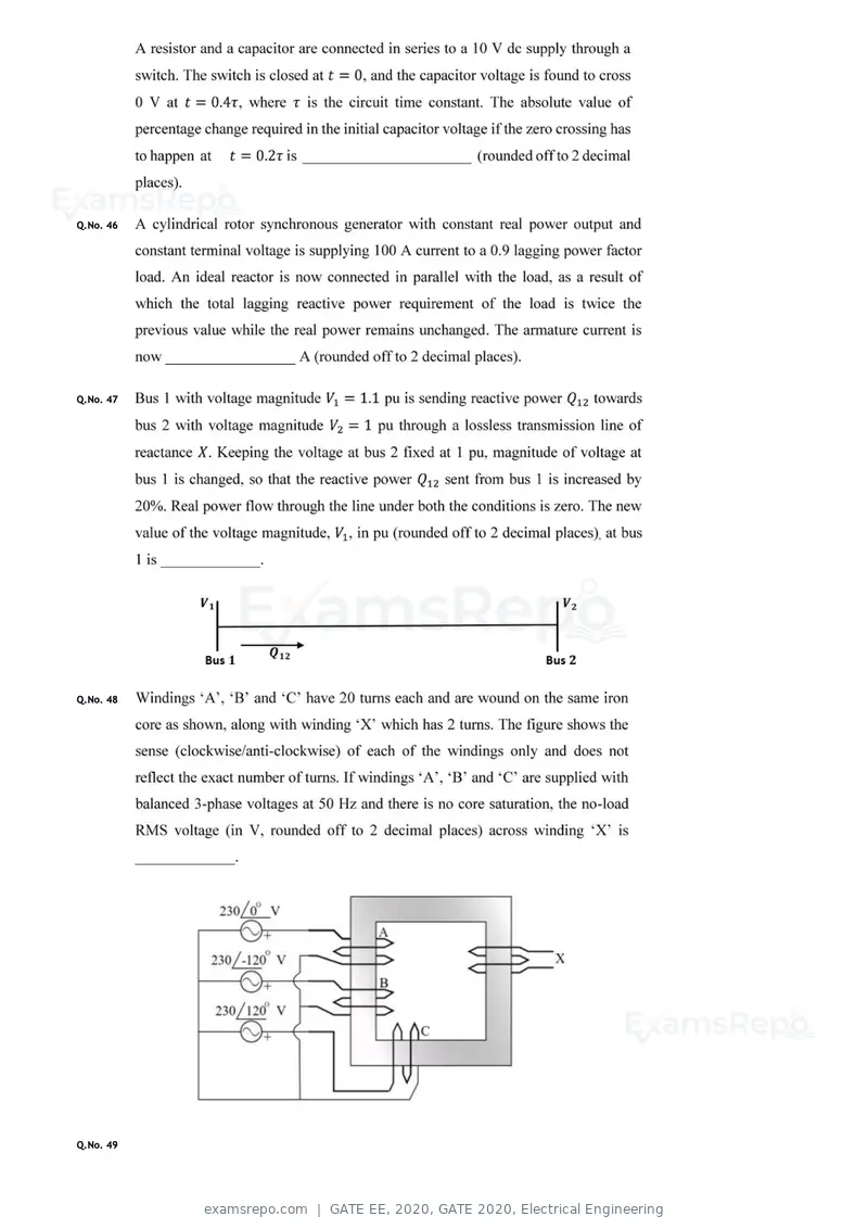 GATE EE 2020 question paper, GATE 2020, Electrical Engineering, page 15 of 20