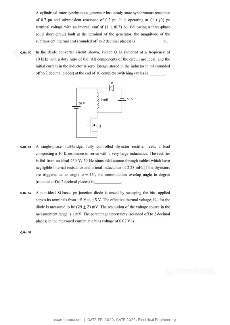 GATE EE 2020 question paper, GATE 2020, Electrical Engineering, page 16 of 20