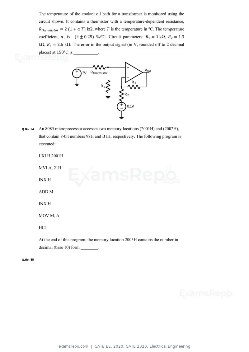 GATE EE 2020 question paper, GATE 2020, Electrical Engineering, page 17 of 20