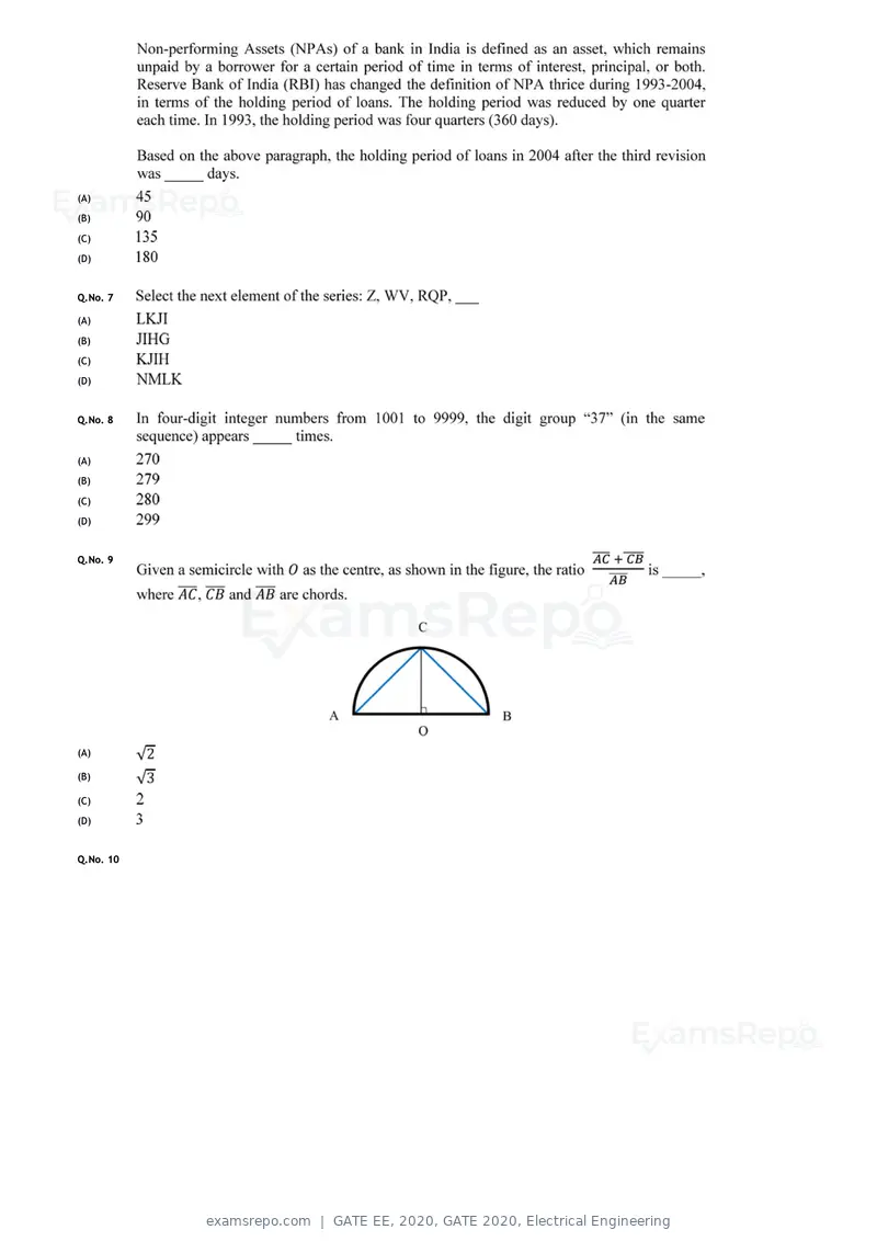 GATE EE 2020 question paper, GATE 2020, Electrical Engineering, page 2 of 20