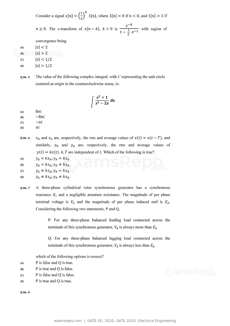 GATE EE 2020 question paper, GATE 2020, Electrical Engineering, page 4 of 20