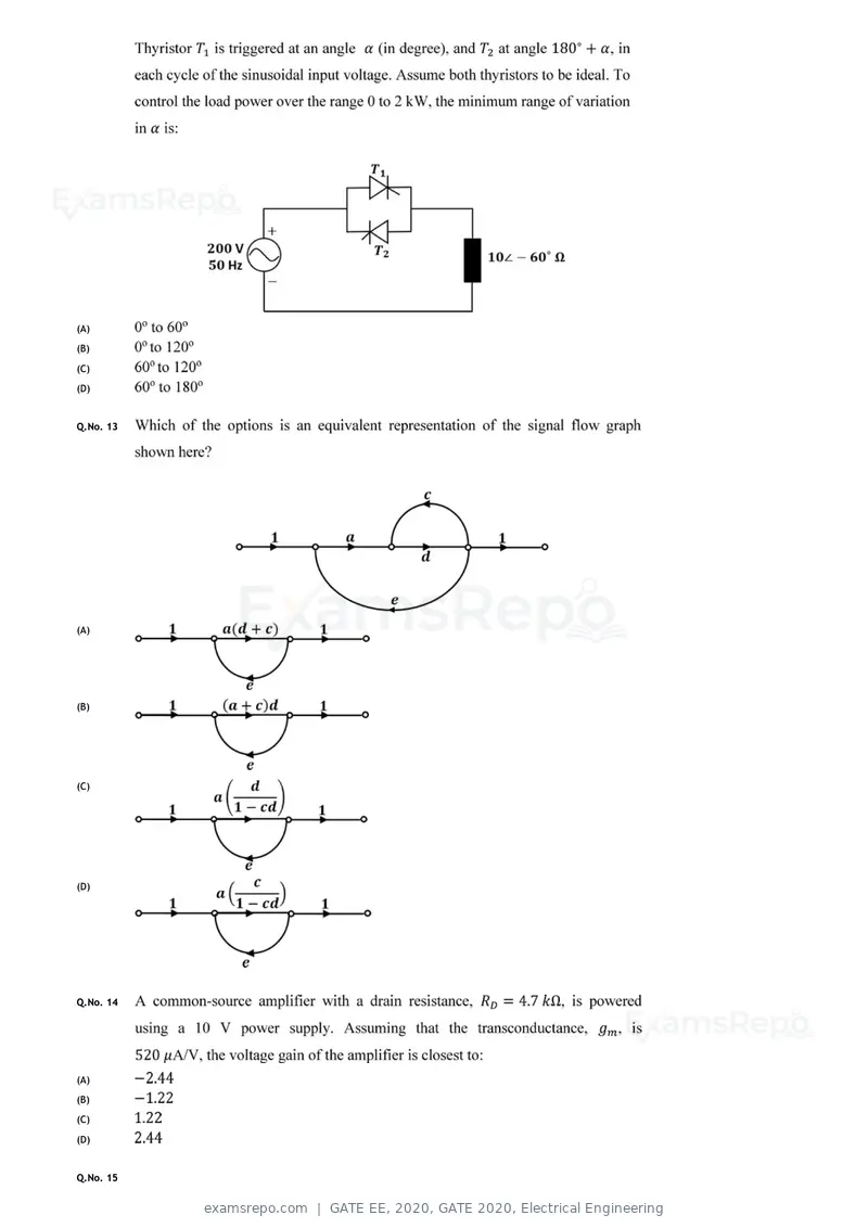 GATE EE 2020 question paper, GATE 2020, Electrical Engineering, page 6 of 20