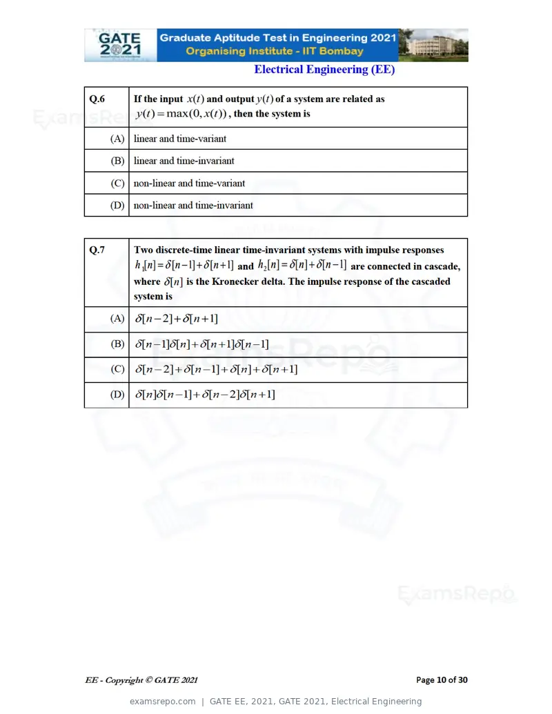 GATE EE 2021 question paper, GATE 2021, Electrical Engineering, page 10 of 33